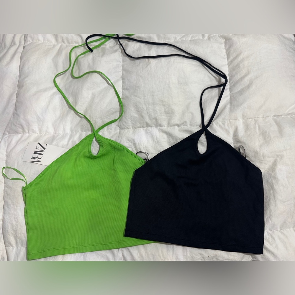 Zara Vibrant Green Halter Crop Tops BUNDLE 1 new 1 only worn once 🤩